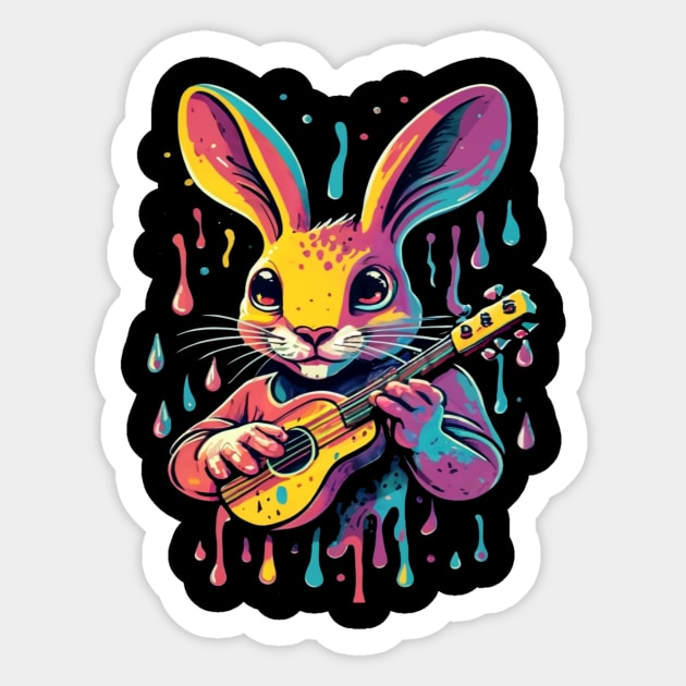 Cute Rabbit Playing Guitar Sticker by joolsd1@gmail.com